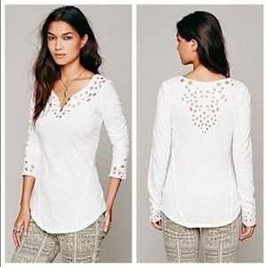 Free People Cotton Cutout Long Sleeve White/Ivory
